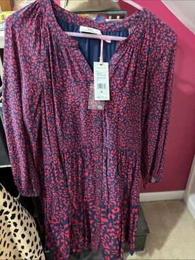 Vineyard Vines Navy and Pink Long Sleeve Tiered Dress